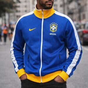 Nike Brasil Track Jacket Blue Yellow Soccer Football Zip Up Men’s Small